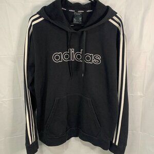 Adidas Men's 3-Stripe Hooded Sweatshirt Medium Black Pockets Logo